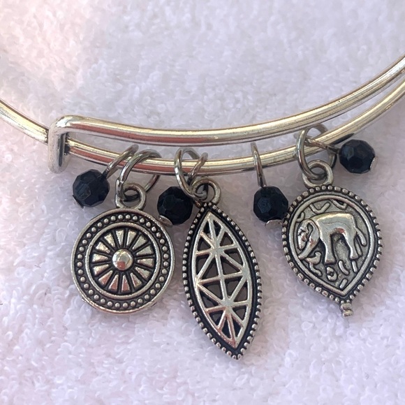 Boho Silver Elephant Charm Bracelet -Silver Finish, Expands 2”- 3.5” - Picture 2 of 3
